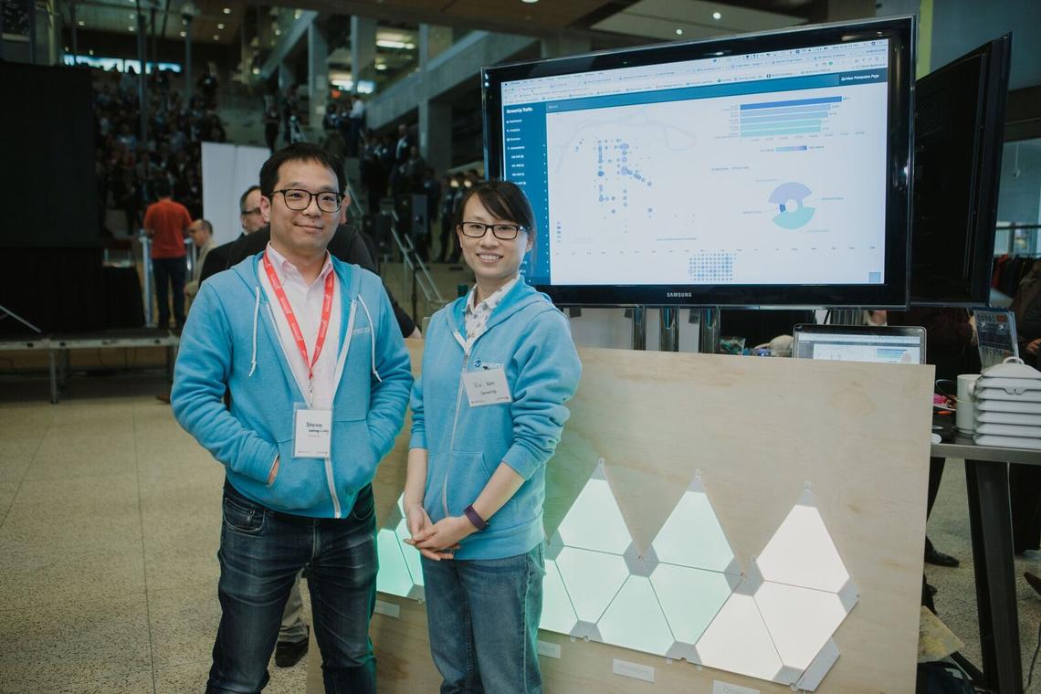 Steve Liang, associate professor of geomatics engineering at the Schulich School of Engineering, left, and Xin Wen of SensorUp. 