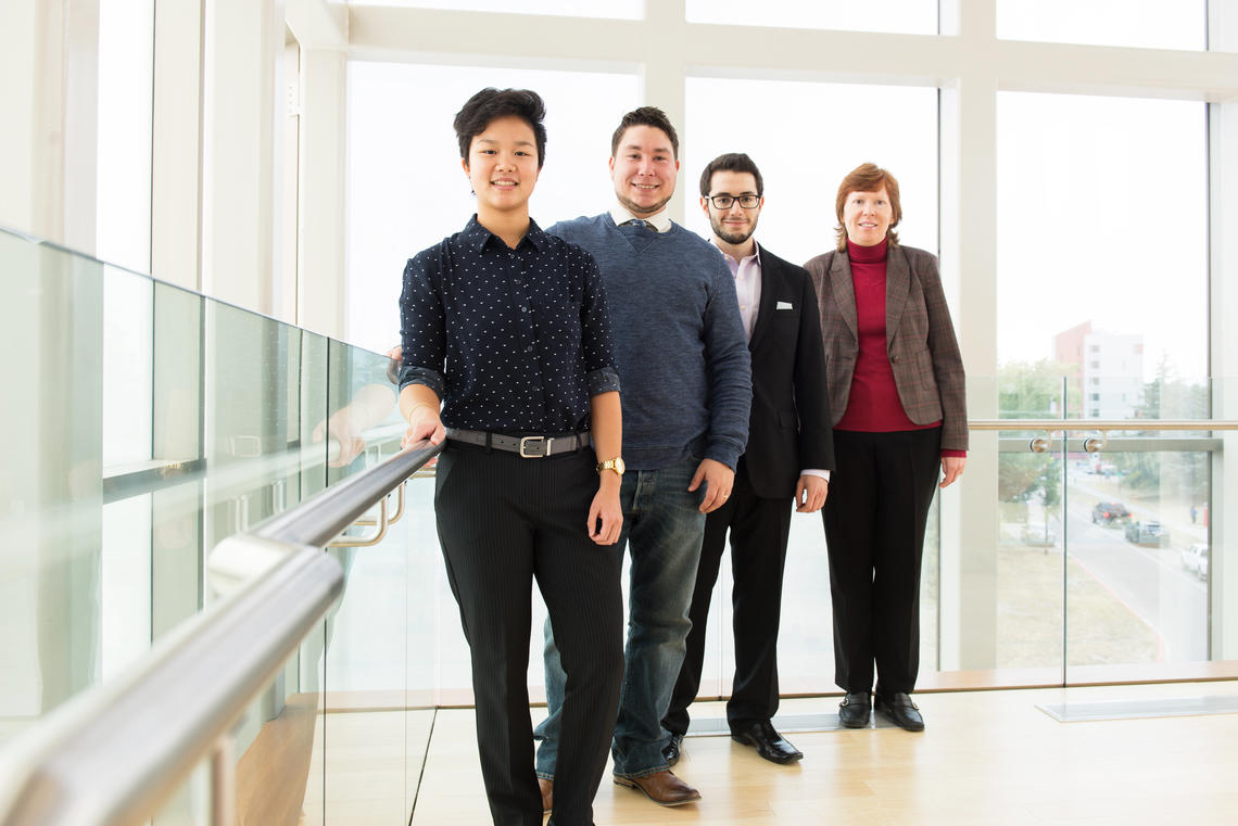 Maria Stoletova, an instructor from the Haskayne School of Business, is using her grant to develop an open educational resource (OER) for Business Process Improvement and Creative Problem Solving. Stoletova (far right) is featured here with students Julie Pham, Devon Cornelisse and Aaron Nasser who will participate in developing the resource.