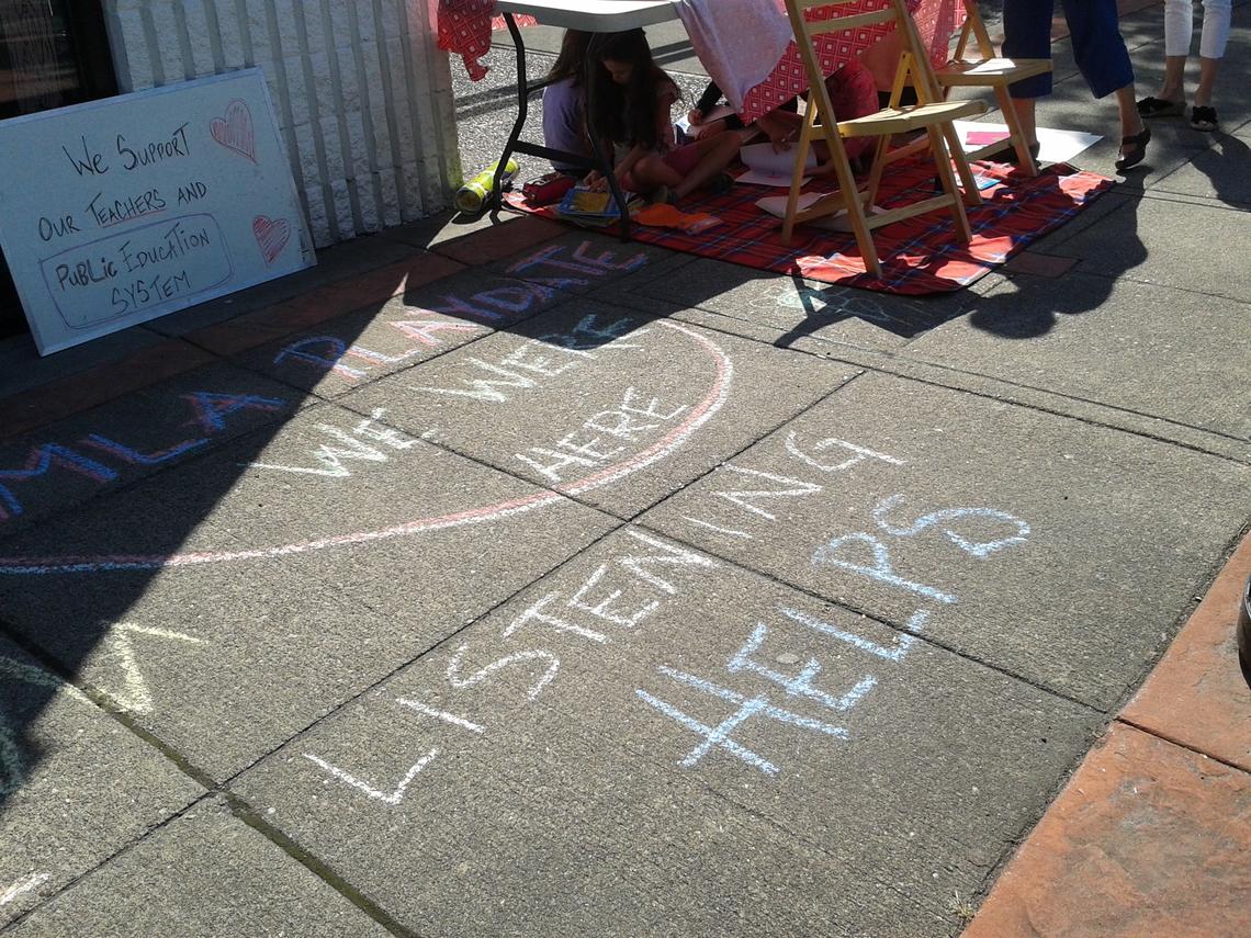 Chalk drawing in front of an MLA office in British Columbia during an MLA Playdate