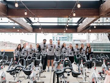 group in front of bikes
