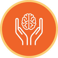 Orange coloured icon of hands holding a brain.